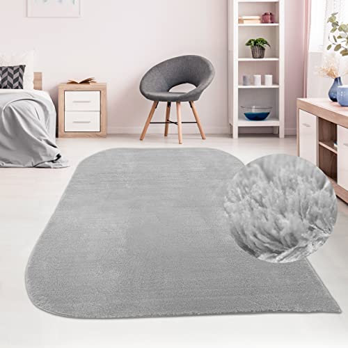 Teppich-Traum Gästezimmerteppich mit abgerundeten Ecken – waschbar – grau, 120 x 170 cm