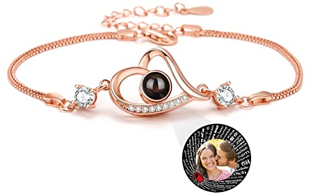 LLKCHQD Personalisiertes Armband mit Bild, 925er Sterlingsilber Personalisiertes Projektionsarmband mit Foto, Erinnerungsgeschenk für Frauen/Familie/Paar/Haustier