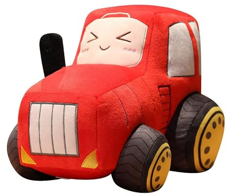JOSON Cartoon Auto Plüschtier Simulation Bauernhof Traktor Gefülltes Plüschkissen für Jungen Mädchen Tag (Rot)
