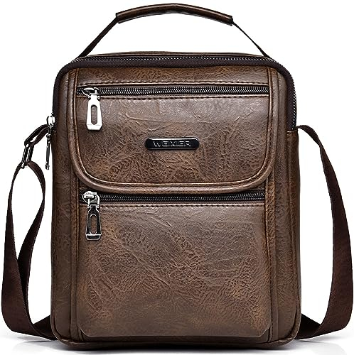 Hjkiopc Umhängetasche Herren Schultertasch Crossbody Handytasche Messenger Bag Herrentasche Shulder Bag Leder Brusttasche (C-Dunkelbraun)