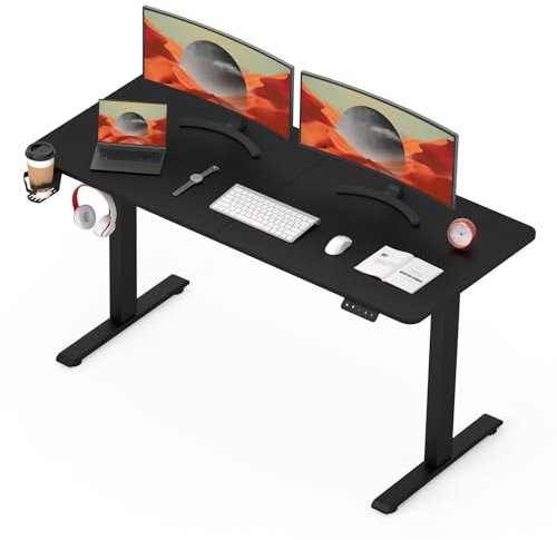 SANODESK QS+ 140 x 60 cm Escritorio Elevable Eléctrico con Tablero Escritorio Regulable en Altura Eléctrico Telescópico Bidireccional con Control de Memoria y Tecnología Anticolisión (Negro)