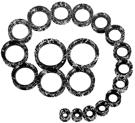 Longbeauty 20er Set/10 Paare Weich/Hart Silikon Tunnel Set Dehnungsset Ohr Piercing Schmuck Double Flared Flexible Stretching Expander, Schwarz mit Faden(Weich)