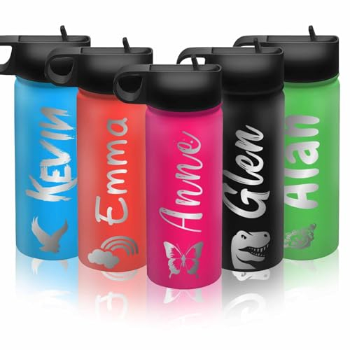 Bottiglia d'acqua isolata personalizzata - Borraccia personalizzata con nomi - Personalizza borraccia in acciaio inossidabile con coperchio in cannuccia - per Ragazze Ragazzi Donne e Uomini (530ml)