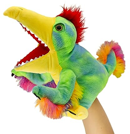 lilizzhoumax Schwanzfeder-Dinosaurier Kuscheltier, Simuliertes Tier Dinosaurier Handpuppe aus Plüsch, Kawaii Niedliches Rollenspiel, interaktives Früherziehungsspielzeug für Kinder