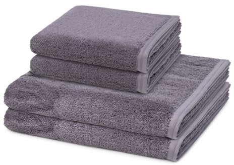 Vossen - 4 teiliges Frottier-Set - Vegan Life (2 X Handtuch 2 X Duschtuch im Set) - 580 g/m2 - Baumwolle - Frottee - saugstark - weich und flauschig - Dunkelgrau