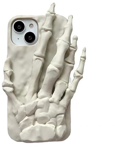 GCACE Schutzhülle für iPhone 14, 3D-Horror-Totenkopf-Hand, coole lustige Halloween-Schutzhülle mit Totenkopf-Ständer, für Männer und Frauen (iPhone 14)