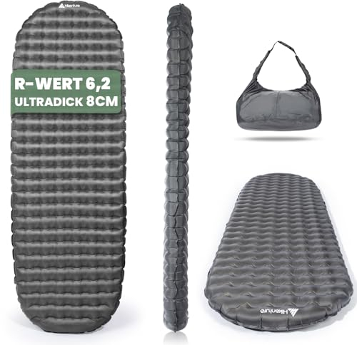 HIKENTURE 6,2 R-Wert Camping Isomatte Ultraleicht, 8 cm Dicke Aufblasbare Isomatte Camping Luftmatratze Kleines Packmaß für 4 Jahreszeiten, Schlafmatte für Camping, Outdoor, Wandern - B1