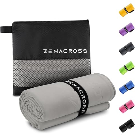 ZENACROSS Mikrofaser Handtuch - Schnelltrocknendes und vielseitiges Fitness Handtuch - Sporthandtuch Größen S - Grau - 50x30cm