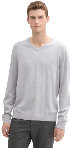 TOM TAILOR Herren Strickpullover mit V-Ausschnitt, 15398 - Light Stone Grey Melange, L
