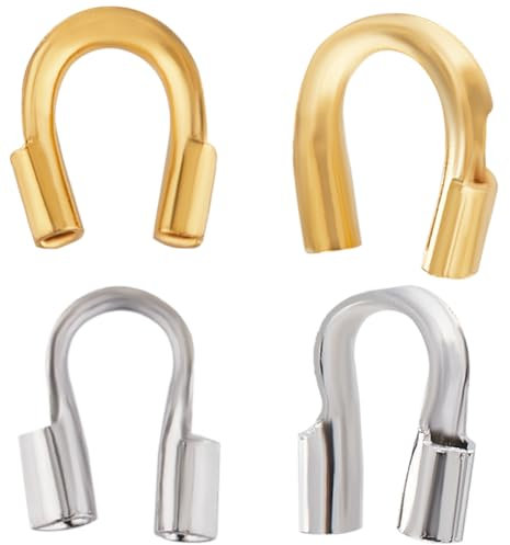 CREATCABIN 140Pcs/2Color Wire Guardian Real 18K Gold Plated & Platinum Brass U-Shape Cable Protector Wire Guard Loops Thread Protector for Earring Bracelet Necklace DIY Jewelry Making Supplies 4.5x4mm