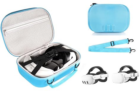 CaseSack Case compatible with Meta Quest 3 and Meta Quest 2, Organizing travel case for VR Headset, controller and accessories, with shoulder strap for easy carrying and play (Blue)