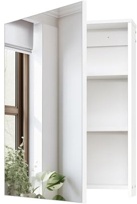 CHOEZON Bathroom Medicine Mirror Cabinet, Wall-Mounted Bathroom Vanity with Mirror, Medicine Cabinet with Storage Function, Hanging Storage Cabinet, Adjustable Shelves, White