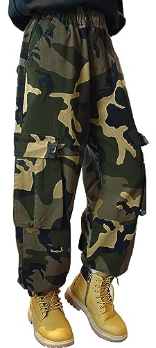 Pantalon Cargo pour Garçon,Style décontracté, Taille élastique, Enfant Jogging Uniforme Scolaire Pantalon de Sport(11270Camouflage,10-12ans)