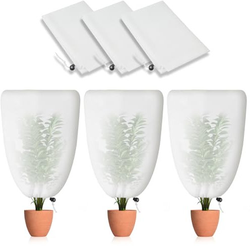 iophi Lot de 3 Voile Hivernage Plante Exterieur | 70g/m² 60 cm x 80 cm Voile Hivernage Plante Exterieur | avec Cordon de Serrage | Peut être Froid, Résistant aux Intempéries, Chaud, Réutilisable