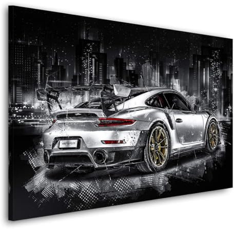 Kunstgestalten24 Leinwandbild Porsche GT2 RS Wandbild Autobild Abstrakt Kunstdruck Wanddeko XXL Wandekoration Sportwagen Deko Bilder Modern Art Auto Bild