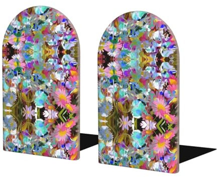 Serre-livres colorés avec imprimé floral – Support de livres robuste en bois pour la maison et le bureau