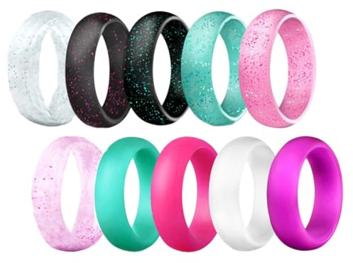 Nail Ring Silicone Wedding Ring For Women Thin And Stackable Rubber For Love Couple Souvenir And Outdoor Active 10 Rings Pack Anxiety Ring Girls (Mint Green, 6)