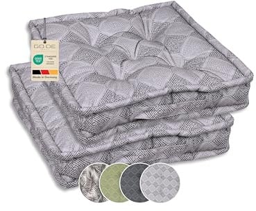 GO-DE Textil Bequeme und attraktives Sitzkissen für Gartenstühle (2er-Set, Rautenlinien grau, Sitzkissen Elena)