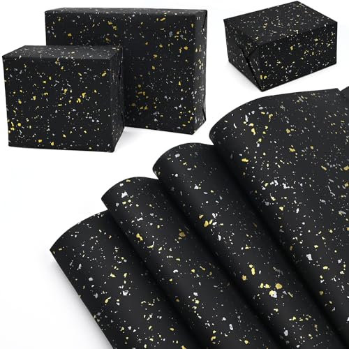 Black Gold Wrapping Paper,4Pcs 52 * 76cm Wrapping Paper Large for Birthday Christmas Decoration