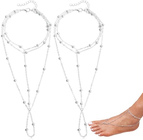 1 paio Cavigliere da donna, cavigliera impermeabile a strati per donna regolabile, sandali alla caviglia bracciale gioielli con anello, Sandali Scalzi Cavigliera Piede Gioielli con Toe Ring