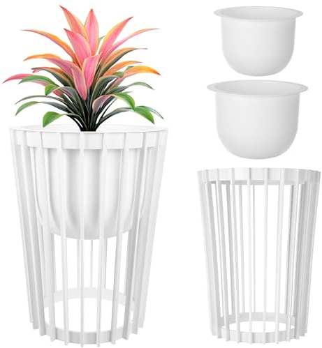 KADAX Blumentopfständer Aytre, Blumenständer aus Kunststoff, Pflanzenständer, Pflanzentisch, Blumentisch, Blumenhocker, Pflanzenhocker (Weiß, 53.5cm)