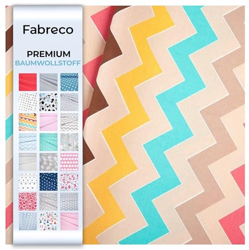 Fabreco - Baumwollstoff Meterware - 220g/lfm | Stoff Meterware mit Muster: Zickzack regenbogen 1,5 cm | Weich, langlebig & hautfreundlich
