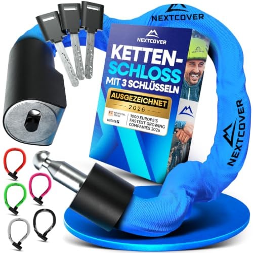 NEXTCOVER® Fahrradschloss LockOne mit Schlüssel I - [SAFESECURE] Fahrradschloss hohe Sicherheit I robustes & langlebiges Kettenschloss Fahrrad I Bike Lock, Fahrrad Schloss 3 Schlüssel