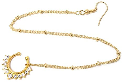 Pitadue Trendige Persönlichkeit Nase Fake Septum Ringe Kristall Kette für Mädchen Lady Indian Stilvoll &
