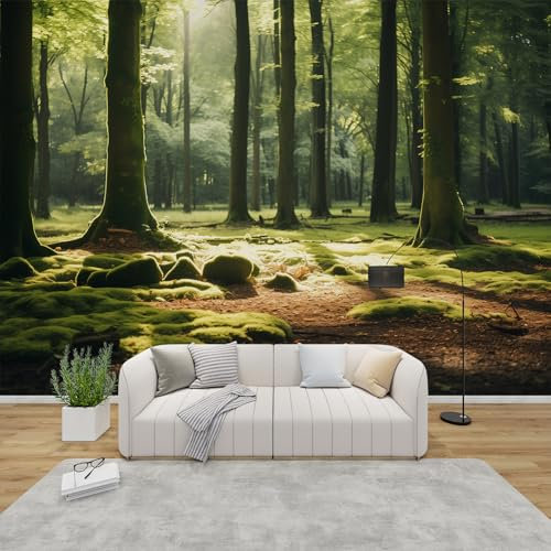 PaxGloz Fototapete 3D Effekt Wald Tapete Mooswald Tapeten Vliestapete Modern Wandtapete Wohnzimmer Schlafzimmer Kinderzimmer Wanddeko Motivtapeten 350 x 256 cm (B x H)