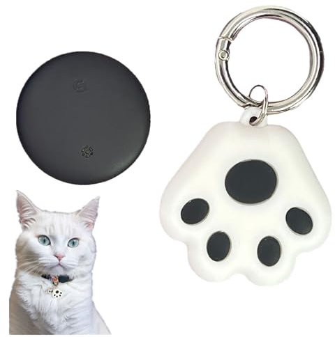 Klassische Halsbänder, Mini-Haustierortungsgerät für Katzen – Kompatibel mit iOS – Weltweite Standortverfolgung – Ohne monatliche Gebühren – Für jedes Halsband geeignet (Black/White)
