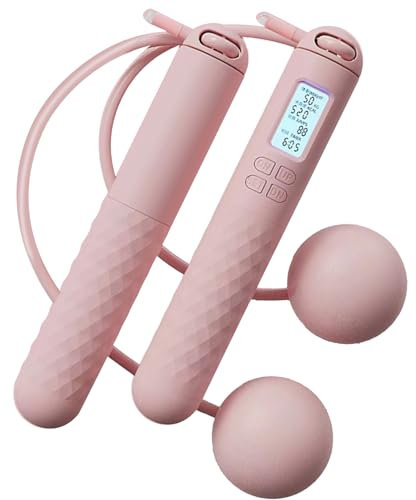 Cordera de salto de conteo digital: cable de omisión sin cable sin cable | Cordón de salto ponderado en bola con manijas ajustables que no son de deslizamiento para hombres entrenamiento