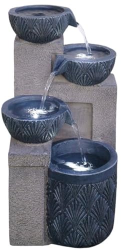 Festive Lights - 42 cm graues LED-beleuchtetes solarbetriebenes Wasserspiel in Steinoptik – Gartenbrunnen aus Polyresin für den Außenbereich, Timer-Funktionen, Außenpanel, IP44-bewertet, 5 m Kabel im