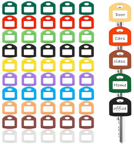 50 Pack Colored Key Covers with Labels - Silicone Key Identifier Caps for Home & Office Organization, Fits Standard House Keys, 10 Colors (10 Colors)