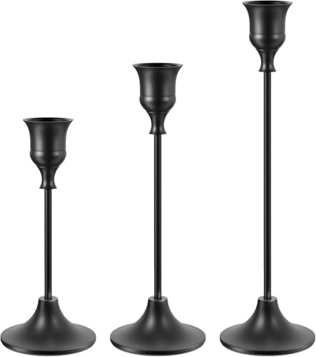 3 Stück Kerzenständer Schwarz, Metall Kerzenhalter, Kerzenhalter Stabkerzenhalter, Hoch Kerzenleuchter, Dekorativer Vintage Kerzenhalters für Party Hochzeit Abendessen Geburtstag Tischdekoration