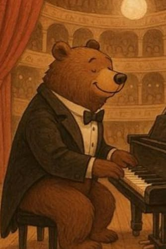 Cute Notebook for Kids – Funny Animal Musicians – Bear Plays the Piano - Dotted Pages - 100 Pages - 6 x 9