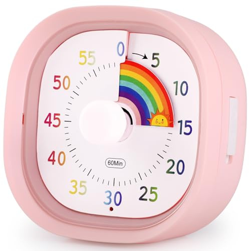 GeeRic Minuterie Visuelle 60 Minutes pour Enfants, Compte à Rebours Silencieux avec Cadran Couleur et Lumière Clignotante, Minuterie Analogique sans Tic-tac pour la Salle de Classe et la Maison Rose