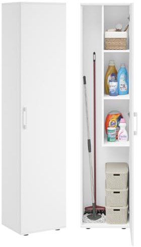 Bellamio Apol Besenschrank - Mehrzweckschrank 40 cm breit Weiß - Vorratsschrank mit Staubsaugerfach - Putzschrank aus Holz - Flurschrank mit Stauraum - Haushaltsschrank - Allzweckschrank 176x33x40 cm