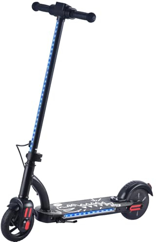 E Scooter Elektroroller für Kinder 6-12 Jahre, Elektroscooter mit Einer Reichweite von bis zu 15 km und 3-farbigen Lichtern, Faltbare Elektroroller Schwarz für Jungen und Mädchen Geschenke