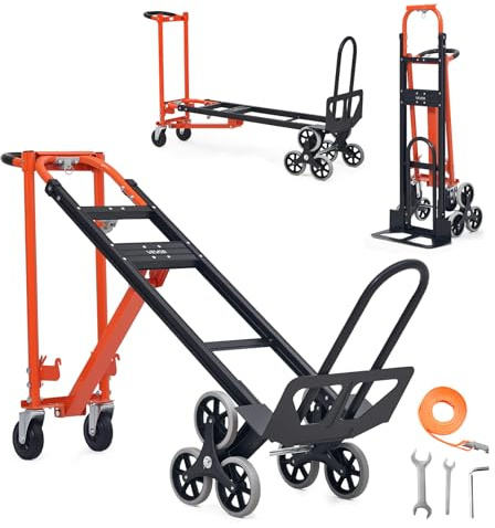 VEVOR Carro de Escaleras Carga Máxima de 350 kg, Carretilla de Mano Plegable para Subir Escaleras con Asa y Ruedas, para Transporte, Almacén, Aeropuerto, Centro Comercial, Mudanzas, Oficina
