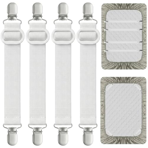 Tideno 4 Stück Bettlaken klammern, (35–130cm) Elastische Betttuchspanner mit Metallclips,Spannbettlaken Halter,Lakenspanner,Spanngurte für Sofa Matratze