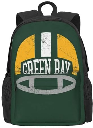 QIOEURYU Freizeit Rucksäcke Green Bay Retro Helm Jungen Mädchen Büchertasche Kinder Schultaschen Cartoon Kinder Rucksack Reiserucksack Umhängetasche Outdoor Urlaub Geschenke