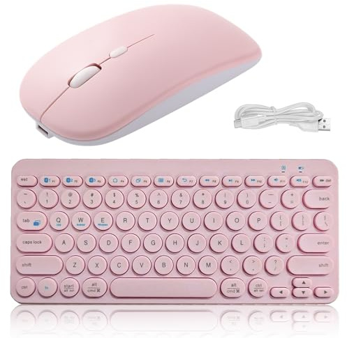 Pink Wireless Bluetooth Keyboard and Mouse Set, Multi Device Keyboard and Mouse for iPad, Slim and Portable, Continuous Endurance, QWERTY UK Layout for Android/IOS/Windows/MAC