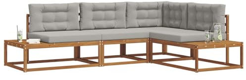 vidaXL Outdoor-Sofagarnitur 4 Stück Natürlich und Hellgrau, Garten und Terrasse, modernes Outdoor-Sofa-Set, langlebige Eckcouch, Akazienmöbel, wetterfeste Sitzgelegenheit