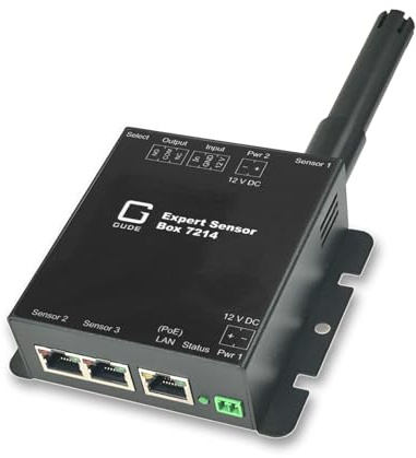 GUDE 721413 Expert LAN-Sensor für Temperatur, Luftfeuchte, Luftdruck und I/O-Monitoring, PoE
