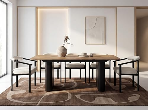 WFL GROUP Ausziehbarer Rechteckiger Esstisch – XXL Modernes Design mit Schwarzem Metallgestell – für 8-12 Personen, 180 x 90/280 cm – Eiche Hell Braun
