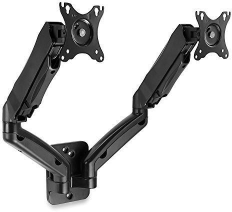 Mount-It! Brazos de Montaje en Pared para Dos monitores | El Soporte de Pared para Monitor Doble se Adapta a Pantallas de computadora de 19 20 21 22 24 27 Pulgadas con 75 o 100 Patrones VESA