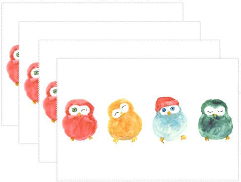 alaza Aquarell Niedliche Eulen Platzdeckchen für Esstisch Set mit 4 hitzebeständigem Waschbar Polyester Küchentisch Matten