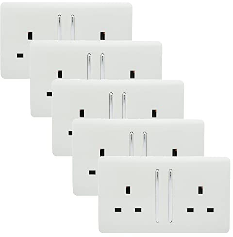 Trendi Switch ART-SKT213LWHX5 Trendi 2 Gang Artistic Modern Glossy Switched Tactile Plug Socket - White