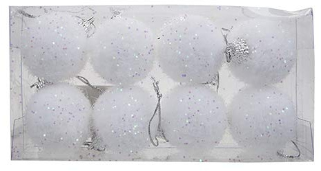 Toyland® Pack Of 8-3.5cm White Glitter Christmas Baubles - Glitter Christmas Decorations