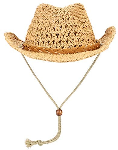 Qchomee Wide Brim Straw Hat Sun Protection Cowboy Hats Caps Summer Anti UV Travel Beach Caps Foldable Western Cowgirl Hats Shapeable Bush Hat with Chin Strap for Kids,Men,Women,Camping,Fishing,Hiking